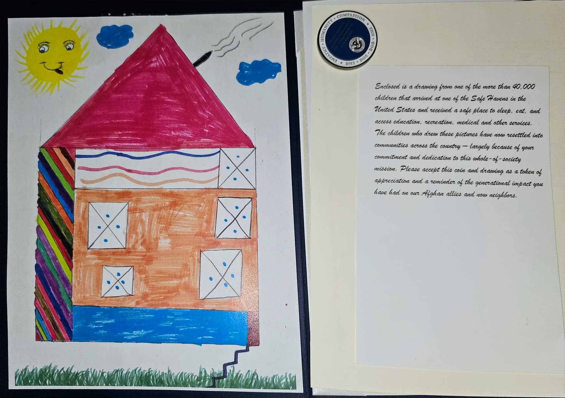 Operation Allies Welcome child drawing and note